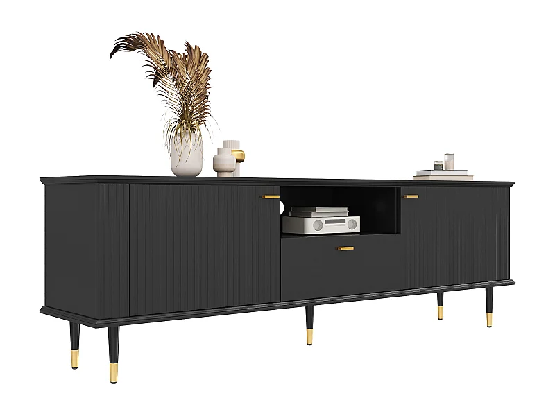 Mobile TV con vani a giorno - 170 x 36 x 54,5 cm - con 2 ante + 1 cassetto - MDF - nero