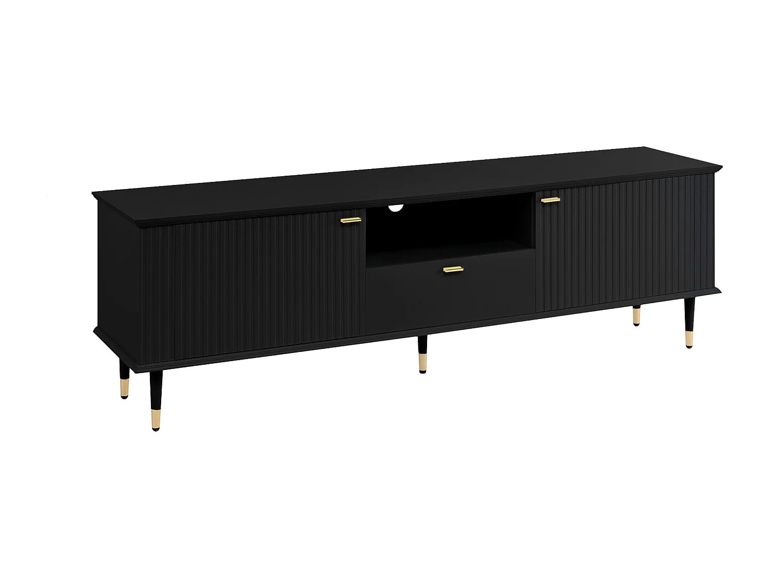 TV-Schrank mit offenen Fächern - 170 x 36 x 54,5 cm - mit 2 Türen + 1 Schublade - MDF - schwarz