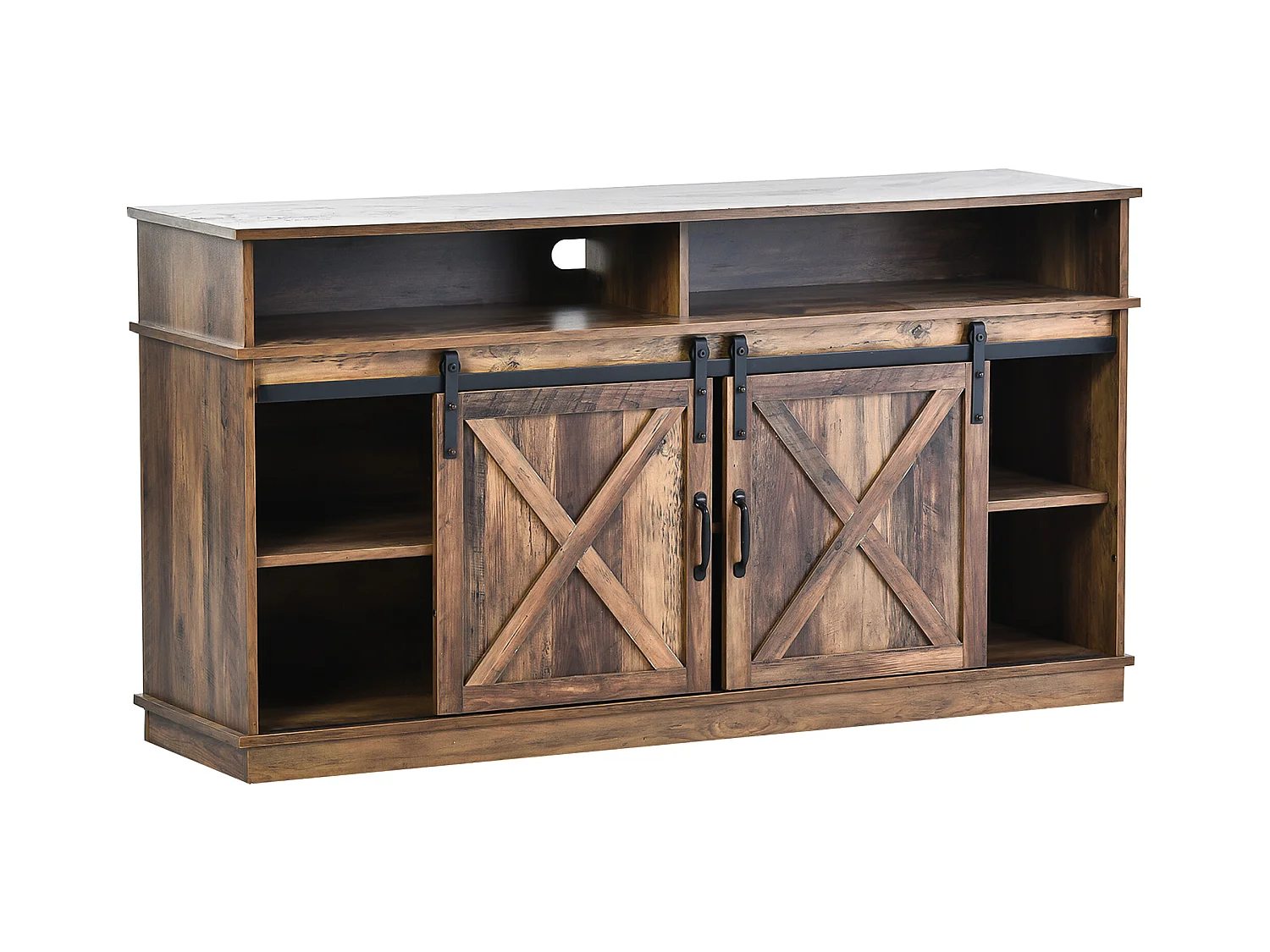 Szafka RTV - 148 x 40 x 78 cm - z 2 drzwiami przesuwnymi - regulowane półki - płyta wiórowa - brązowa