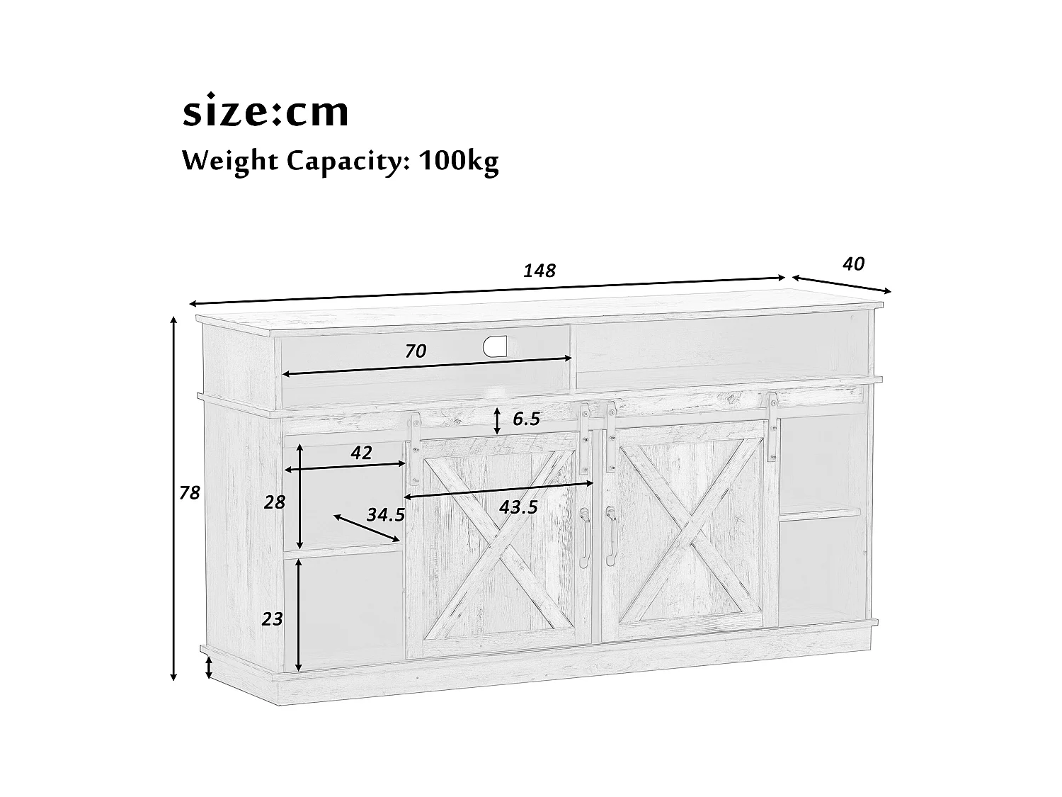 Szafka RTV - 148 x 40 x 78 cm - z 2 drzwiami przesuwnymi - regulowane półki - płyta wiórowa - brązowa