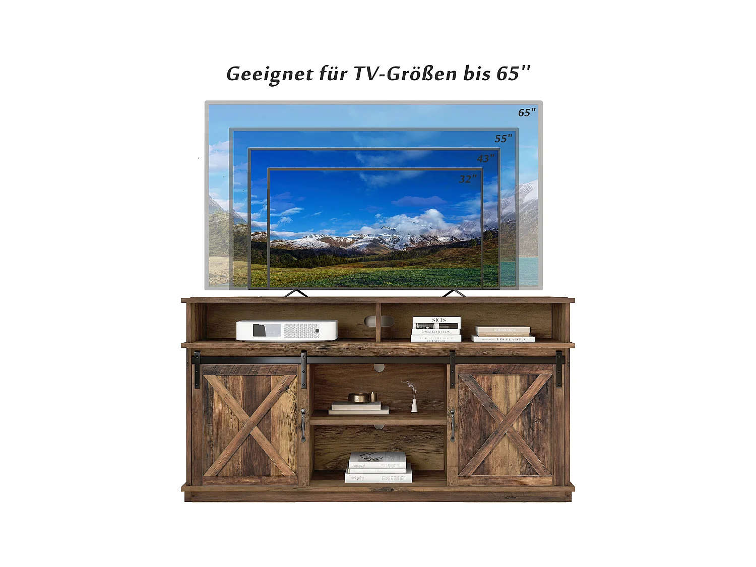 Szafka RTV - 148 x 40 x 78 cm - z 2 drzwiami przesuwnymi - regulowane półki - płyta wiórowa - brązowa