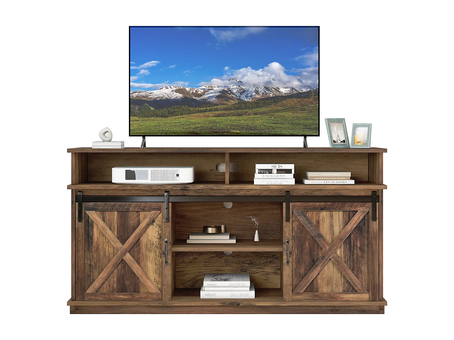 Mobile TV - 148 x 40 x 78 cm - con 2 ante scorrevoli - ripiani regolabili - truciolato - marrone