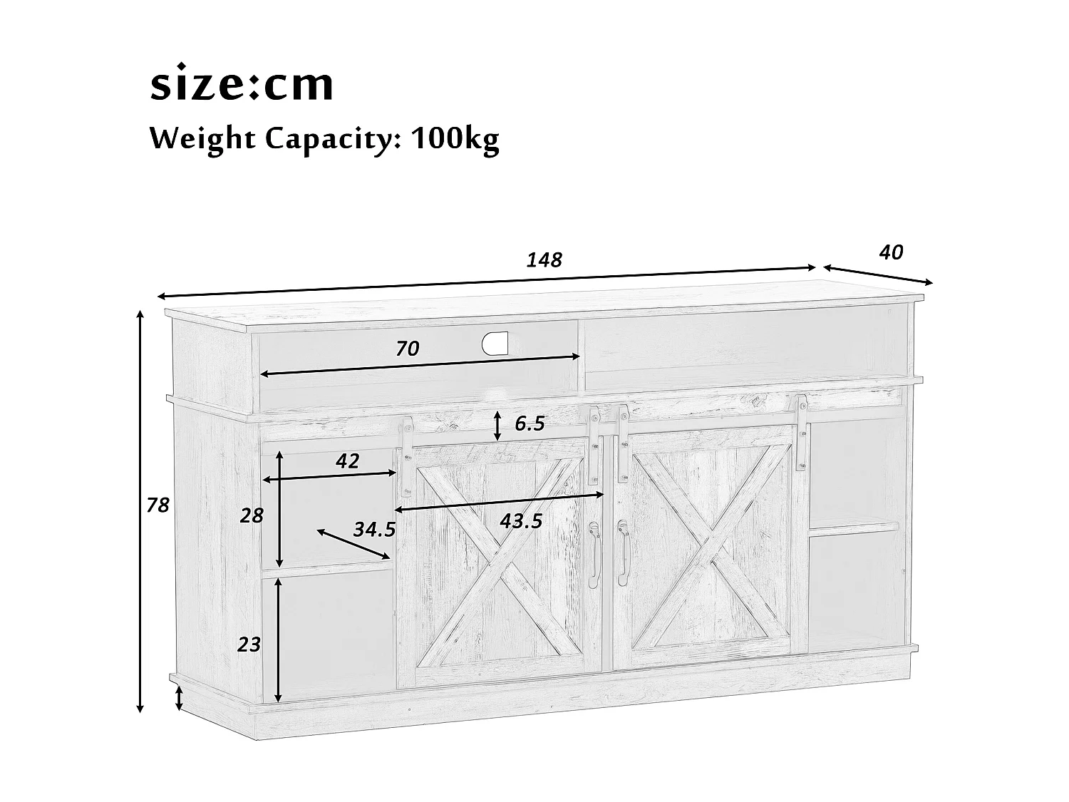TV-meubel - 148 x 40 x 78 cm - met 2 schuifdeuren - verstelbare planken - spaanplaat - bruin