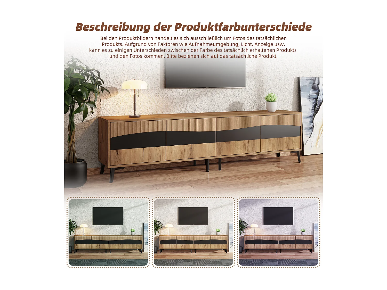 Meuble TV moderne - 180 x 40 x 50cm - avec 4 portes - design symétrique - aggloméré - naturel