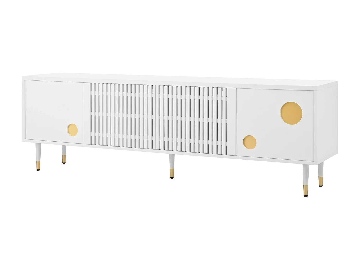 Meuble TV avec structure en treillis - 170 x 36 x 54 cm - avec 4 portes - MDF - blanc