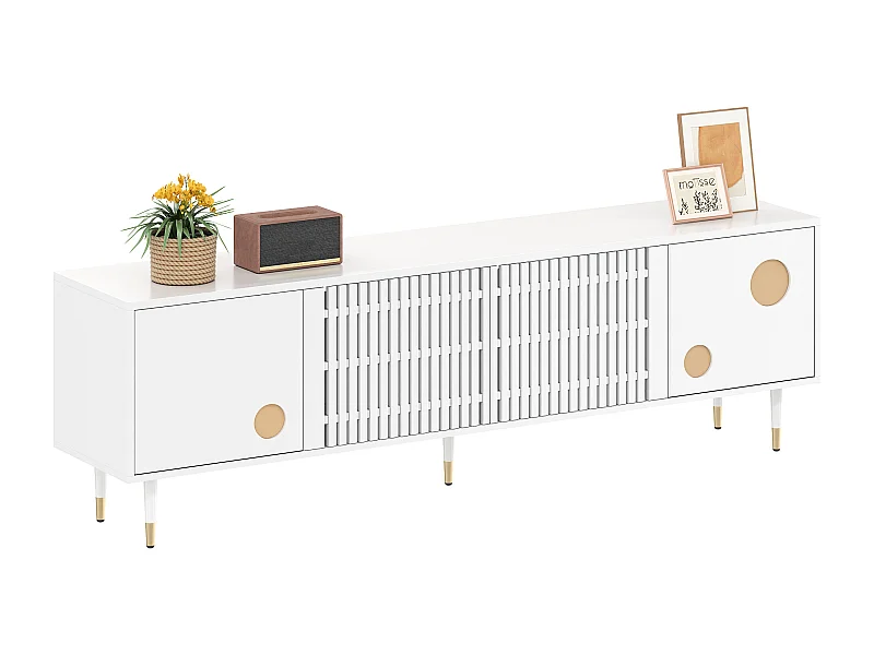 Meuble TV avec structure en treillis - 170 x 36 x 54 cm - avec 4 portes - MDF - blanc