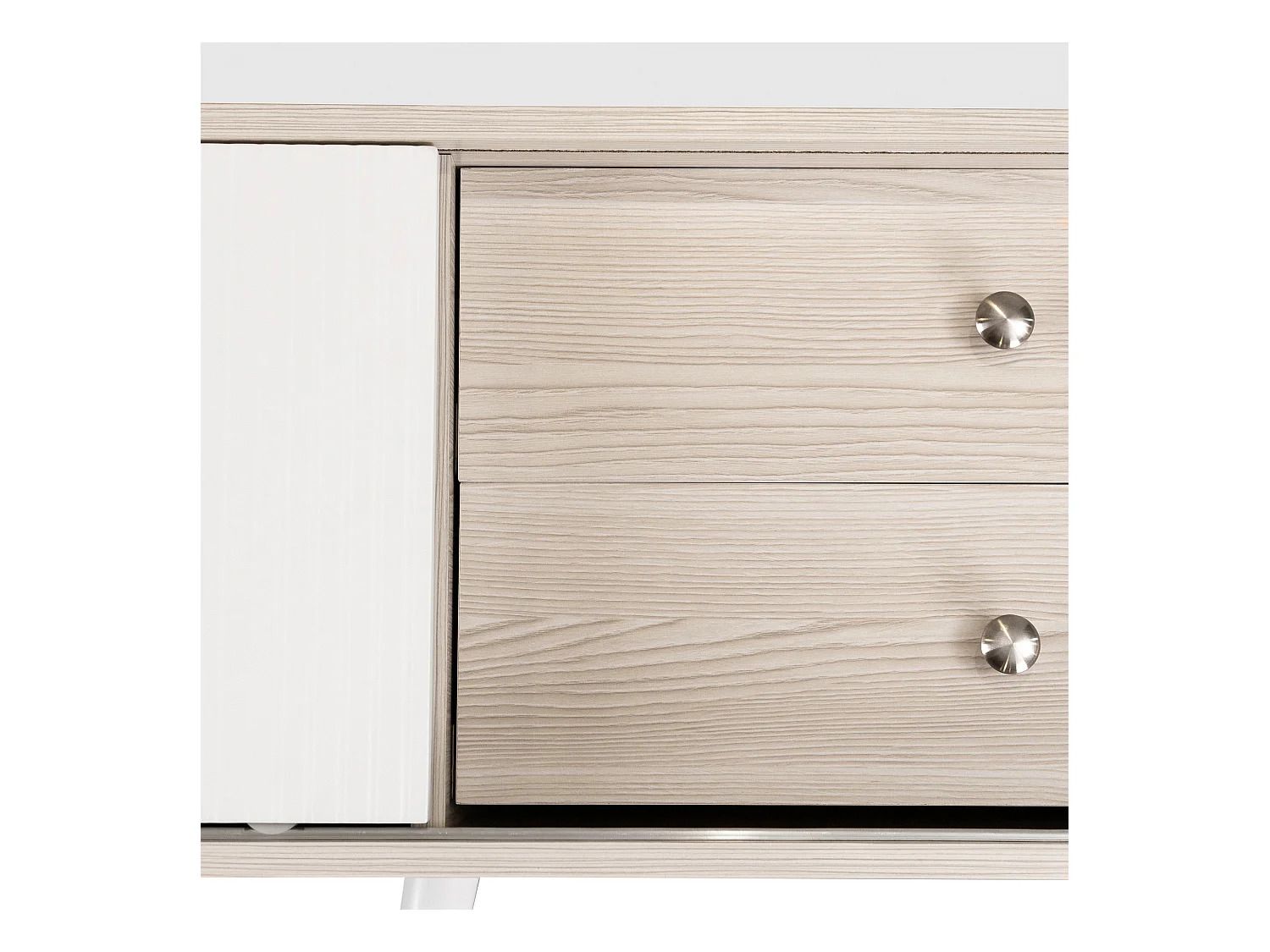 Meuble TV avec 2 tiroirs et 2 portes coulissantes - style moderne - aggloméré - blanc