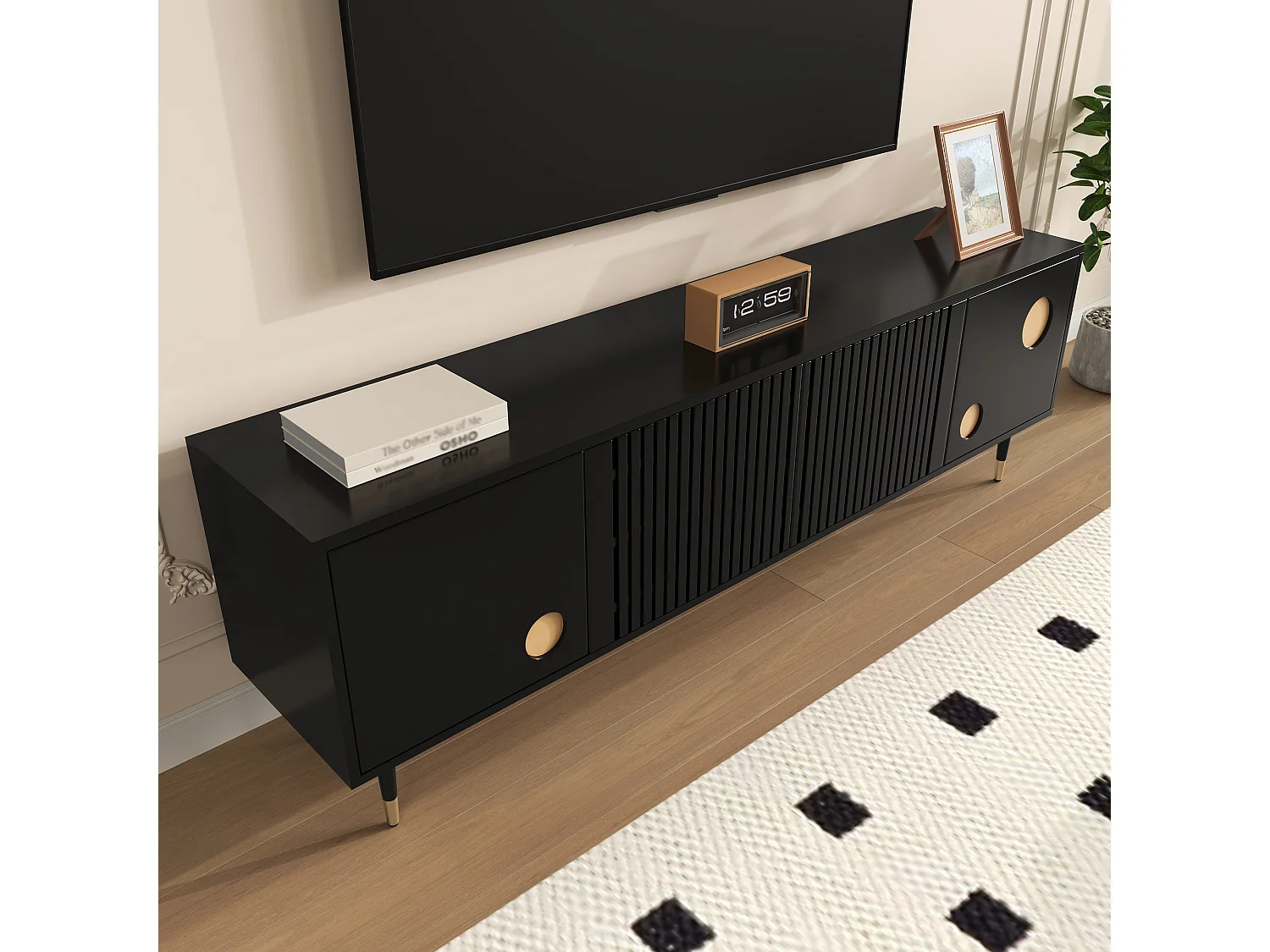 Mobile TV con struttura a traliccio - 170 x 36 x 54 cm - con 4 ante - MDF - nero