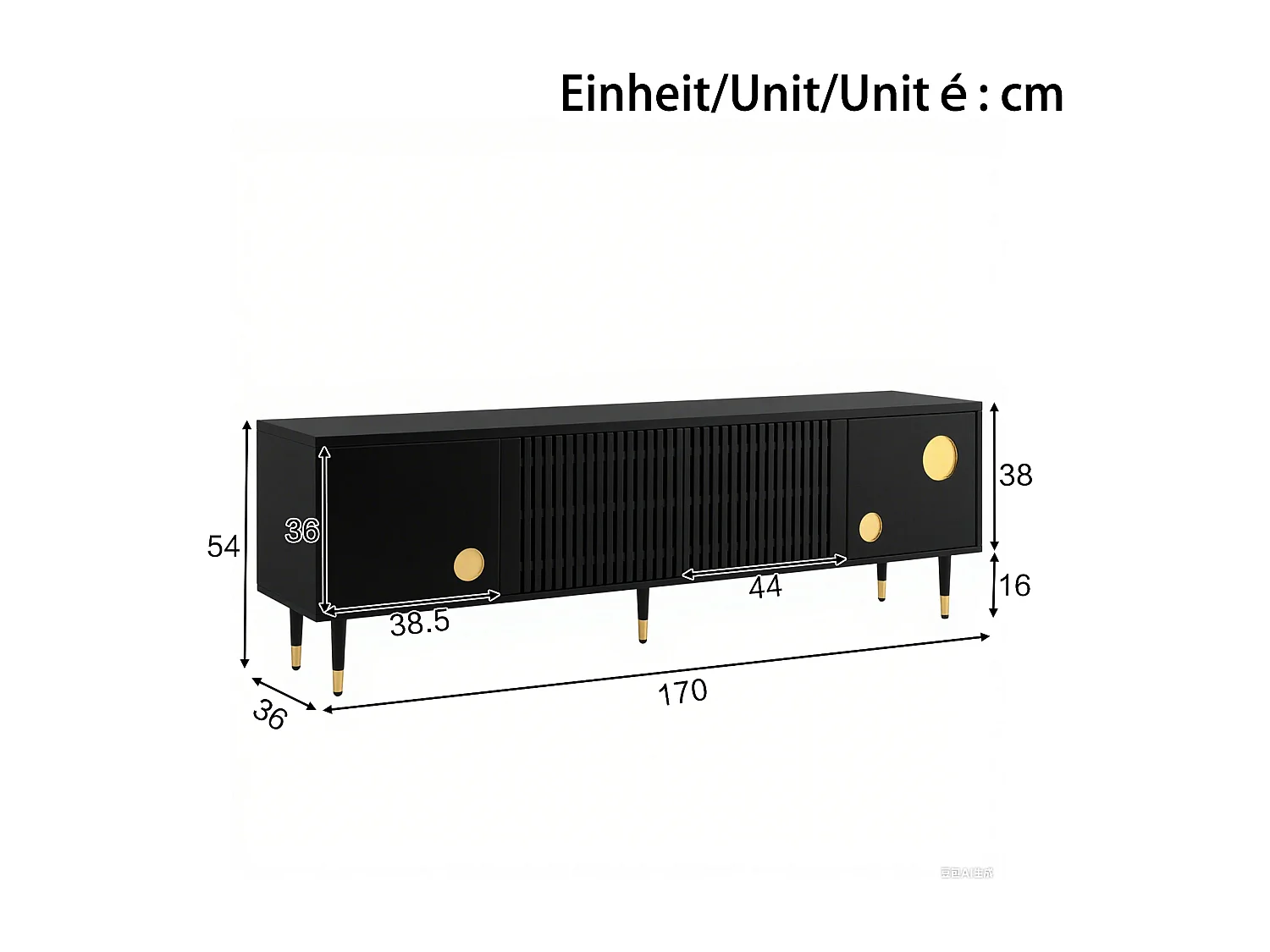 TV-meubel met traliewerk - 170 x 36 x 54 cm - met 4 deuren - MDF - zwart