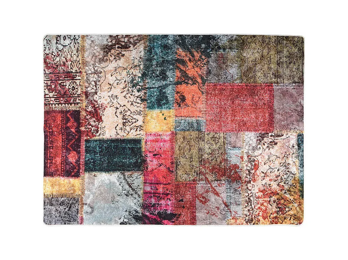 Wasbaar meerkleurig patchwork vloerkleed 150x230 cm antislip