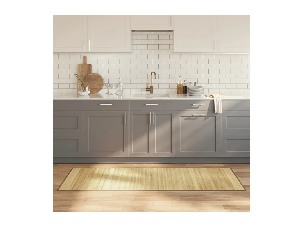 Tappeto rettangolare in bambù naturale chiaro 70x200 cm