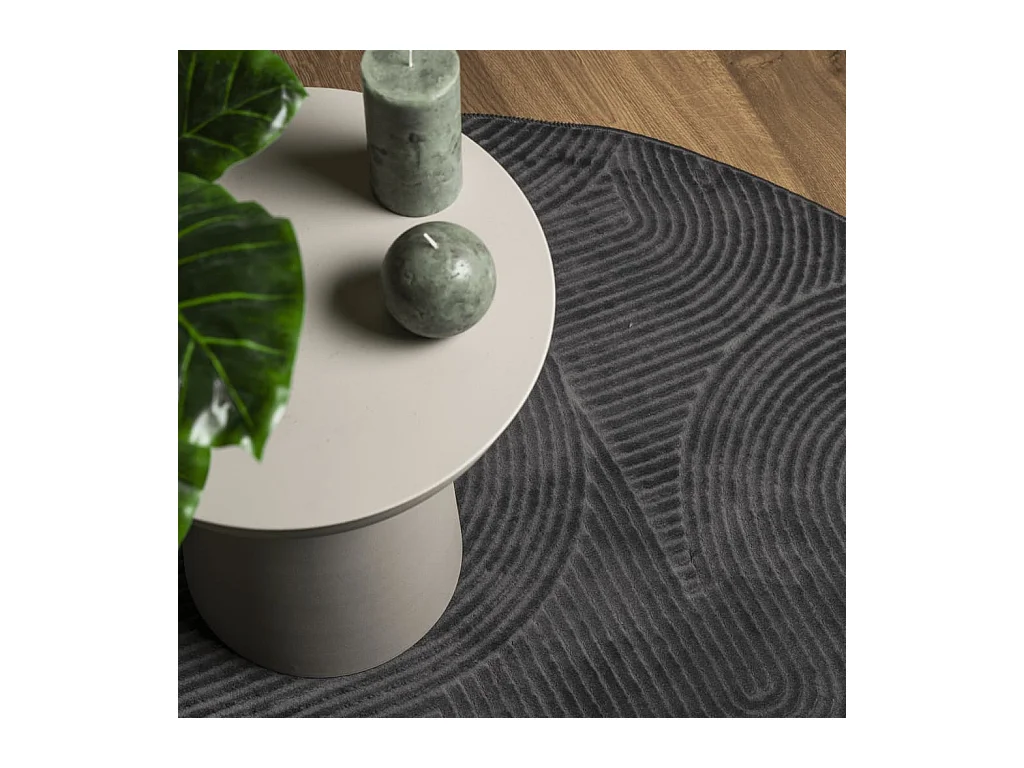 Alfombra IZA de pelo corto de estilo escandinavo en color antracita Ø 80 cm