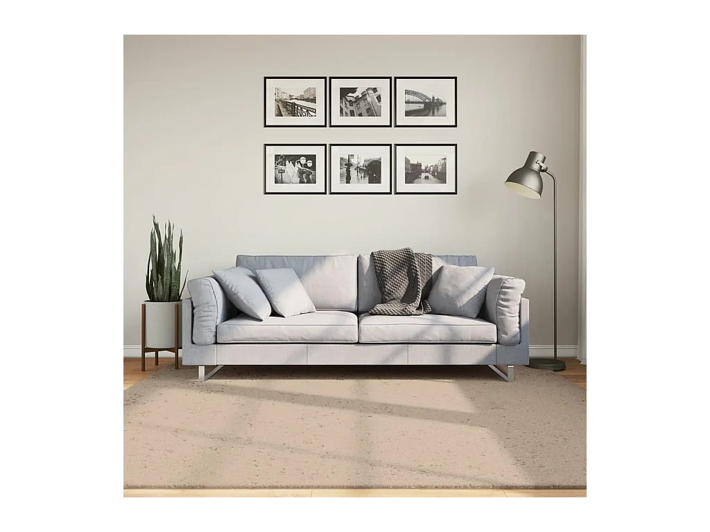 Tapis HUARTE à poils courts doux et lavable sable 200x200 cm