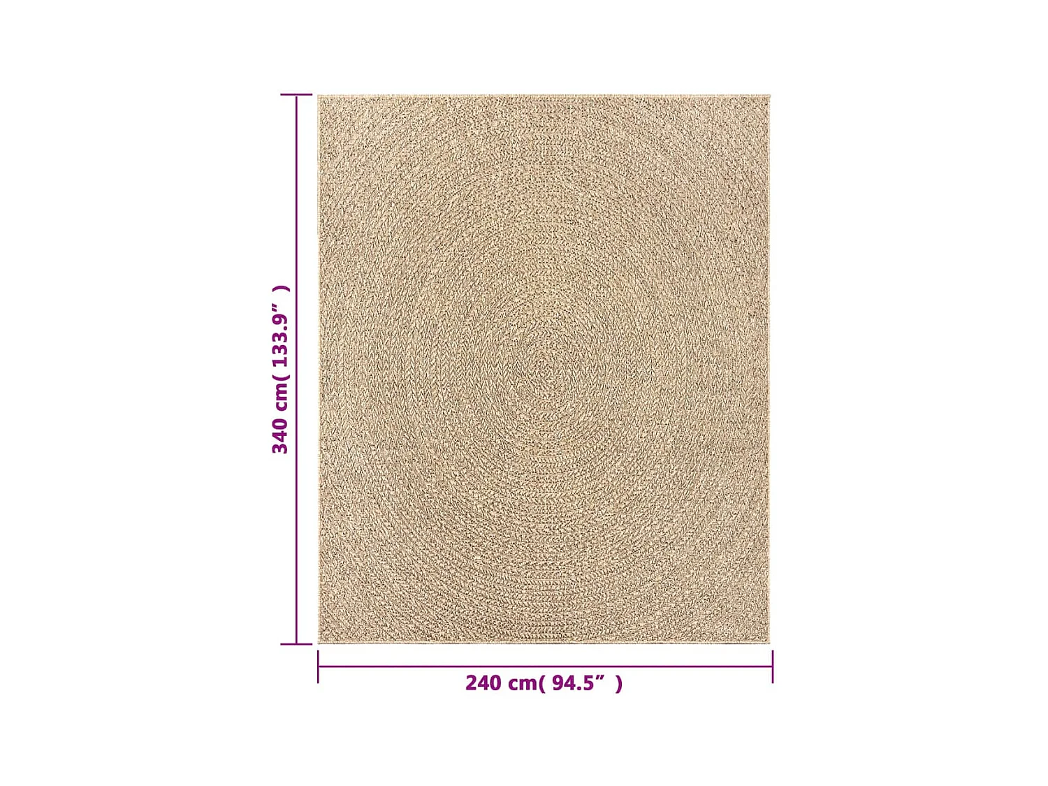 ZIZUR Teppich 240x340 cm Juteoptik Indoor und Outdoor