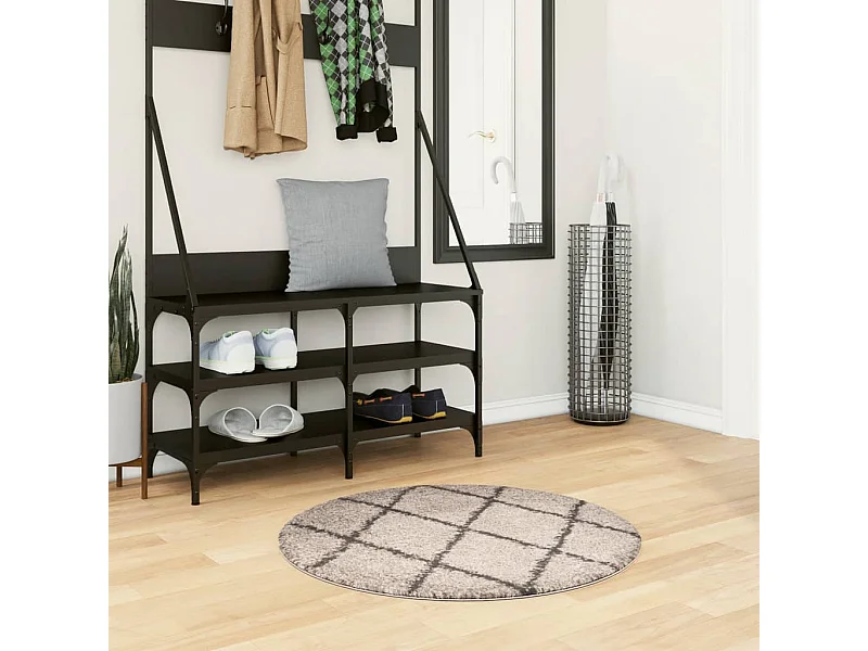 Modern beige en antraciet hoogpolig shaggy vloerkleed Ø 80 cm