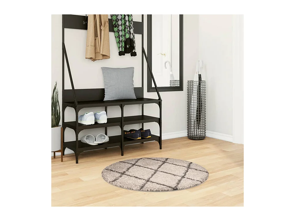 Modern beige en antraciet hoogpolig shaggy vloerkleed Ø 80 cm