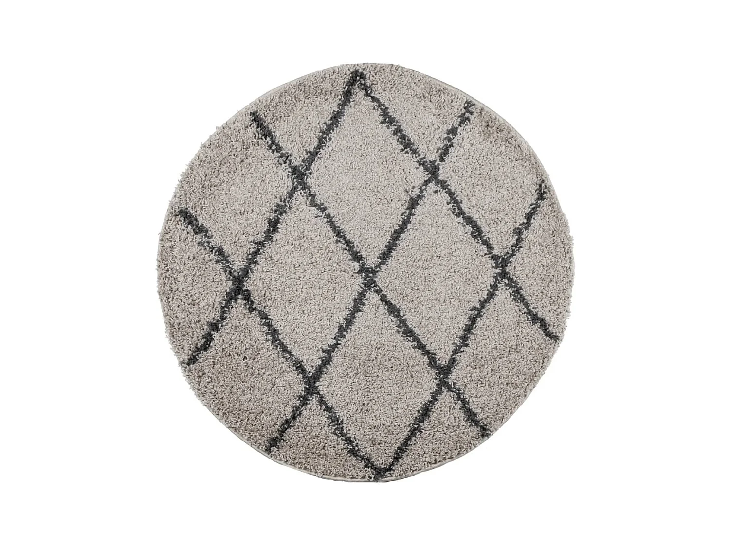 Modern beige en antraciet hoogpolig shaggy vloerkleed Ø 80 cm