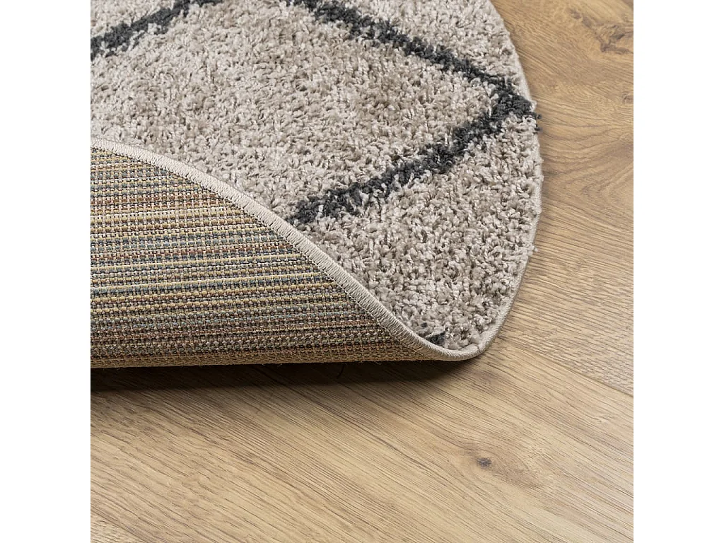 Tappeto moderno a pelo lungo beige e antracite Ø 80 cm