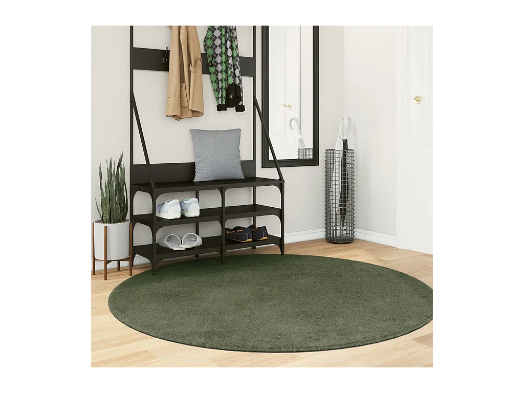 Tapis HUARTE à poils courts doux et lavable vert forêt Ø 160 cm
