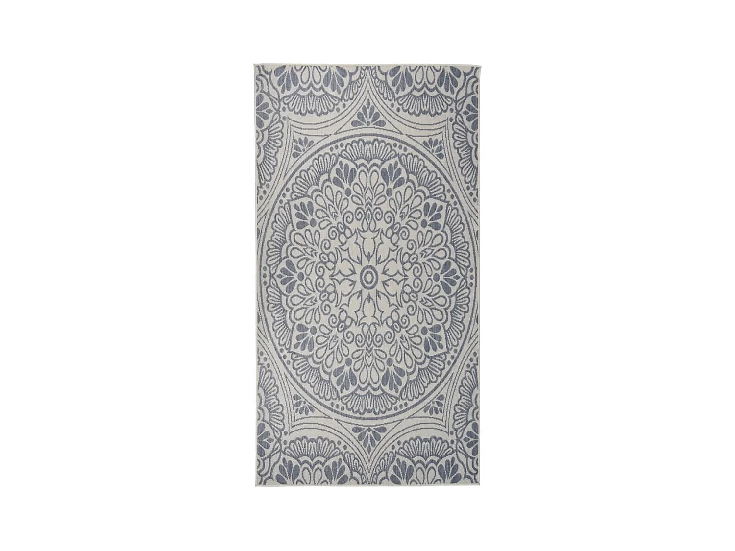 Platgeweven buitenkleed 80x150 cm blauw patroon