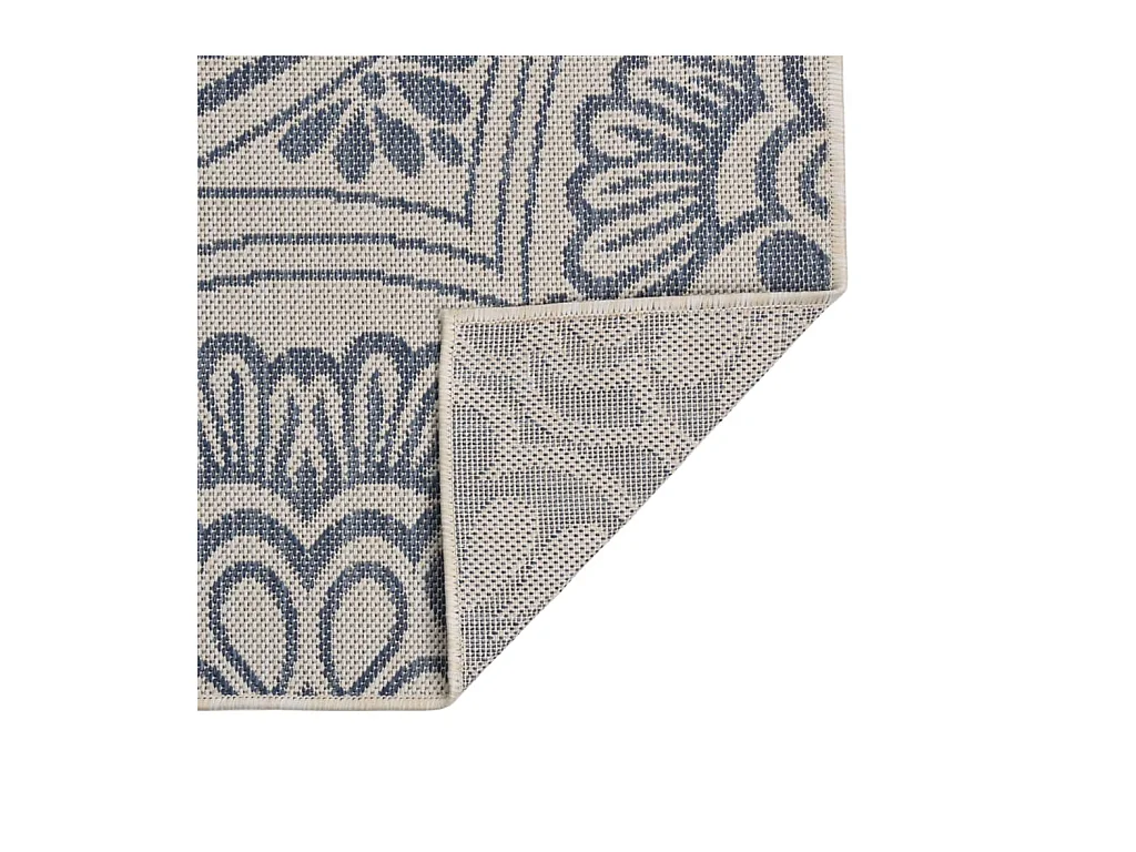 Platgeweven buitenkleed 80x150 cm blauw patroon