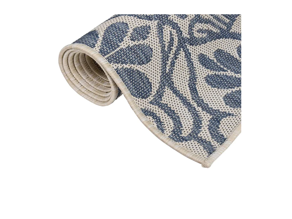 Platgeweven buitenkleed 80x150 cm blauw patroon