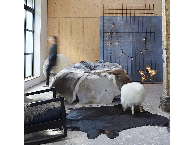 Tapis en peau de vache véritable Noir 150 x 170 cm