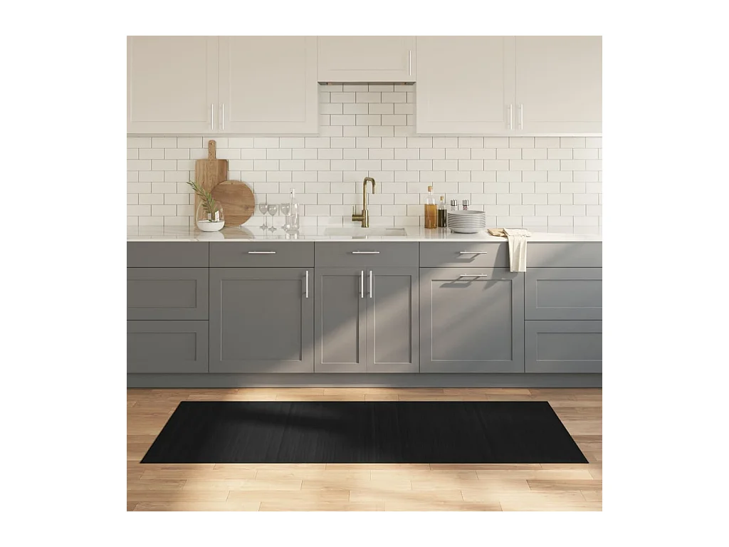 Tapis rectangulaire noir 80x200 cm bambou