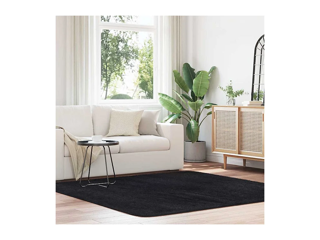Tapis shaggy à poils longs NAVARRA noir 200x200 cm polyester