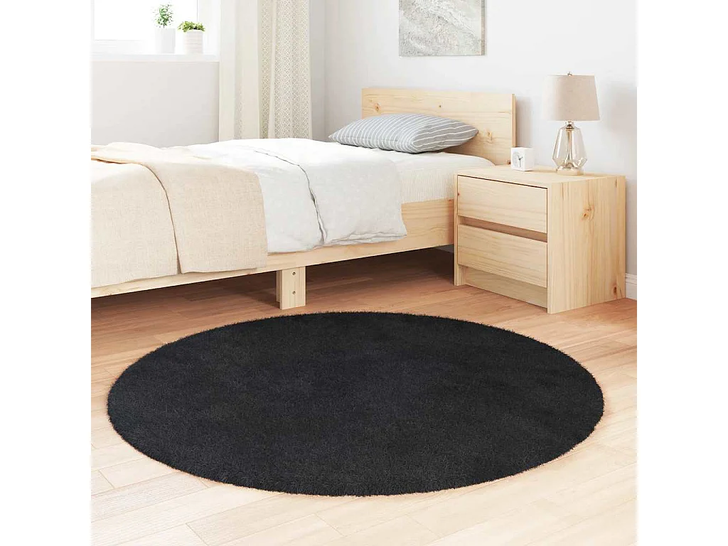 Alfombra de pelo largo negra NAVARRA 120x120 cm poliéster