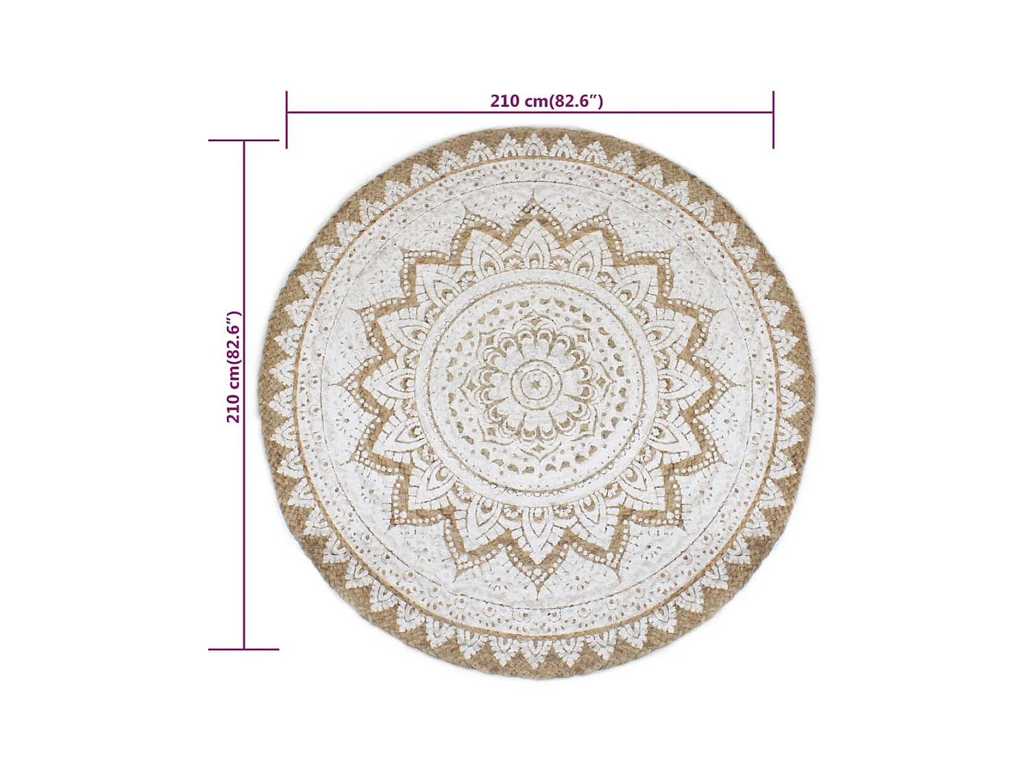 Bedrukte gevlochten jute vloermat 210 cm rond