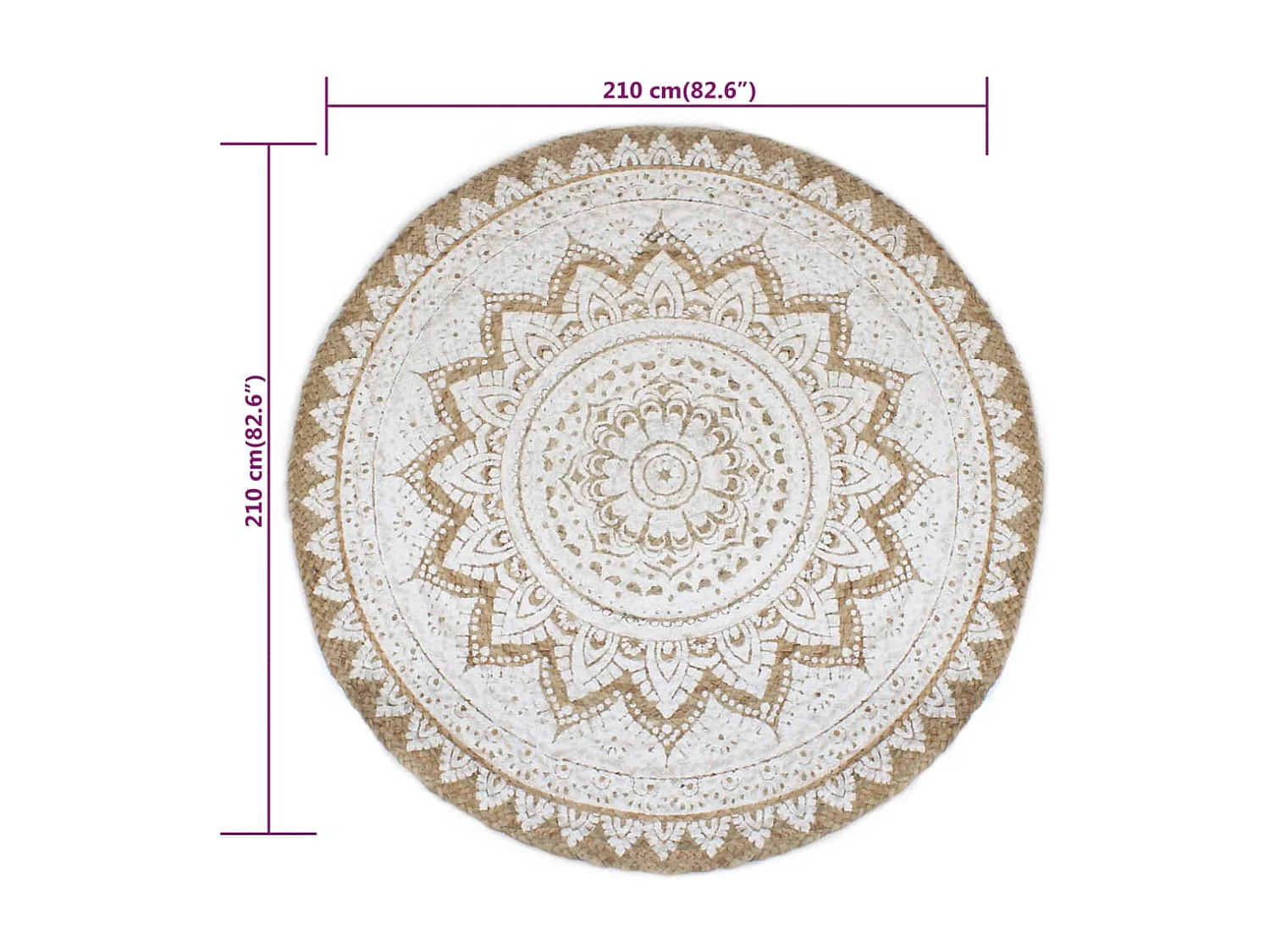 Alfombra de suelo de yute trenzado estampada redonda de 210 cm