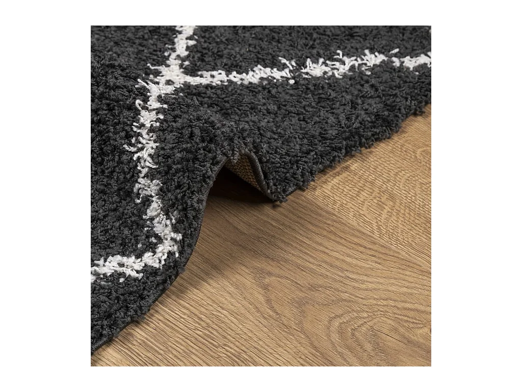 Modern zwart en crème shaggy vloerkleed 160x160 cm