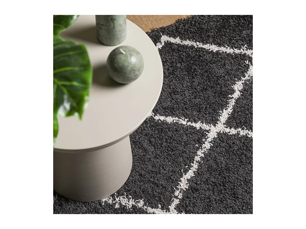 Modern zwart en crème shaggy vloerkleed 160x160 cm