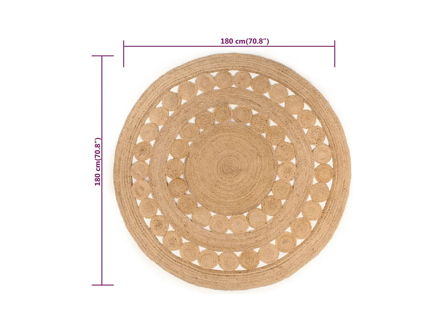 Jute gevlochten design vloerkleed 180 cm rond