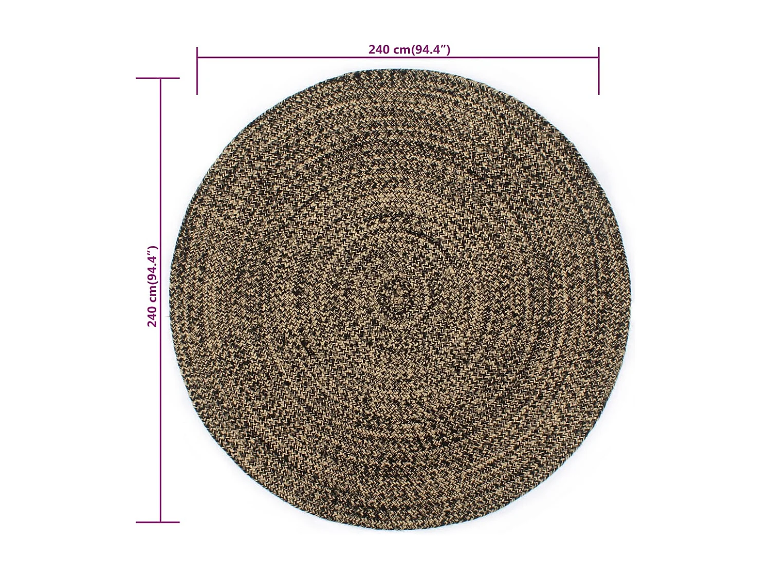 Tapis fait à la main Jute Noir et marron 240 cm