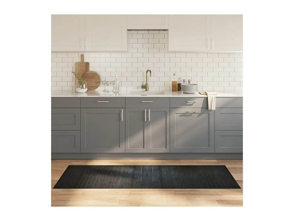 Tapis rectangulaire gris 70x200 cm bambou