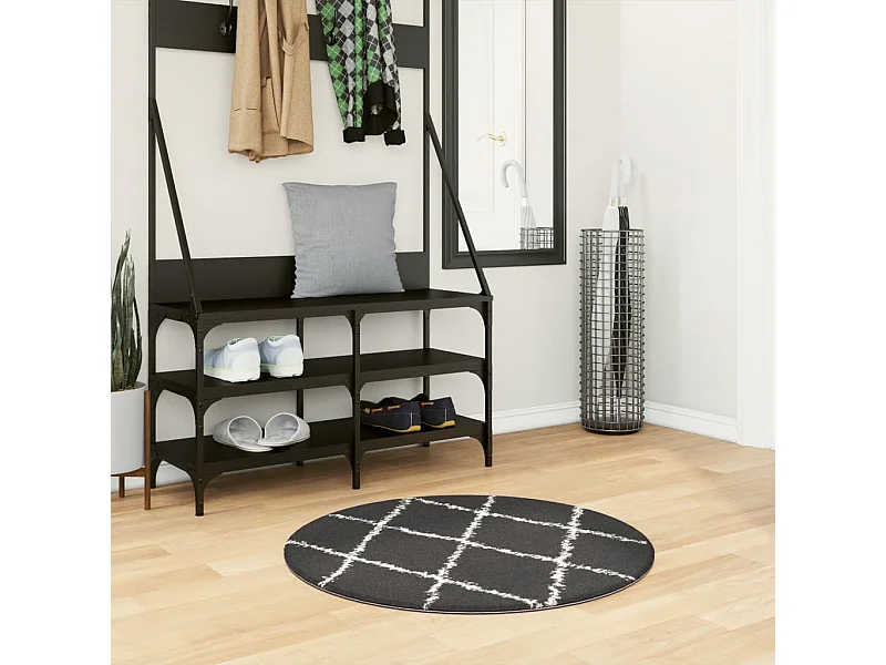 Modern zwart en crème shaggy langpolig vloerkleed Ø 80 cm