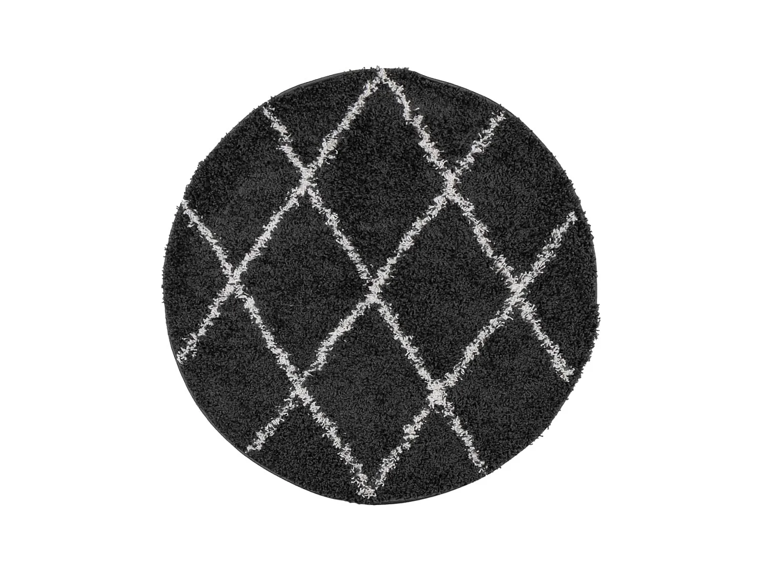 Modern zwart en crème shaggy langpolig vloerkleed Ø 80 cm