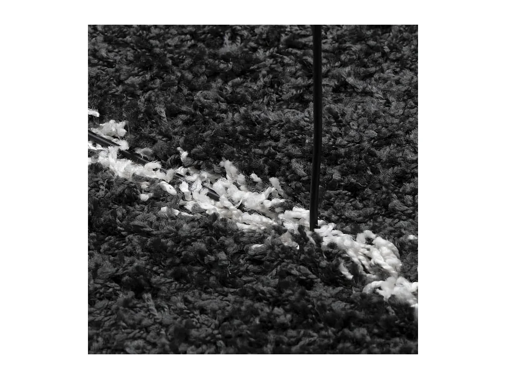 Modern zwart en crème shaggy langpolig vloerkleed Ø 80 cm