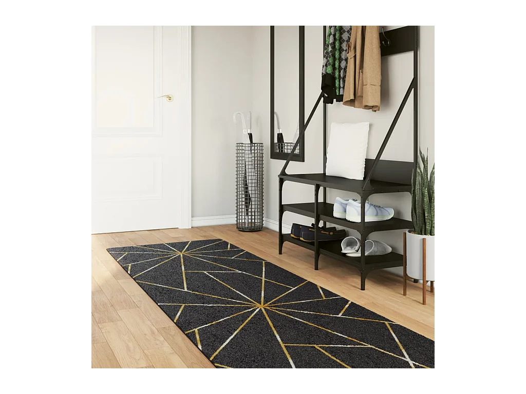 Zwart en goud wasbaar tapijt 80x300 cm antislip