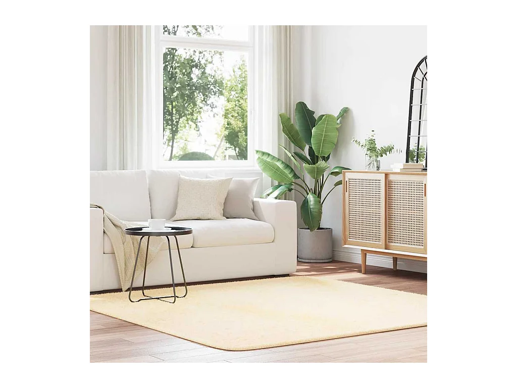 Tapis Shaggy à poils longs NAVARRA crème 200x200 cm polyester