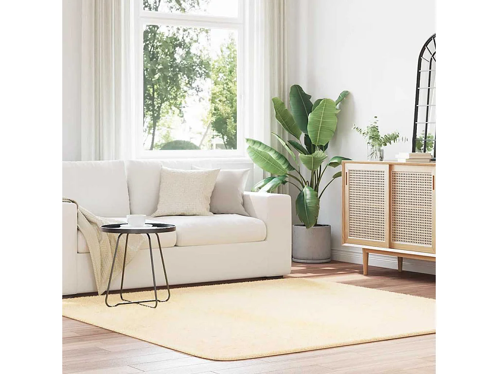 Tapis Shaggy à poils longs NAVARRA crème 200x200 cm polyester