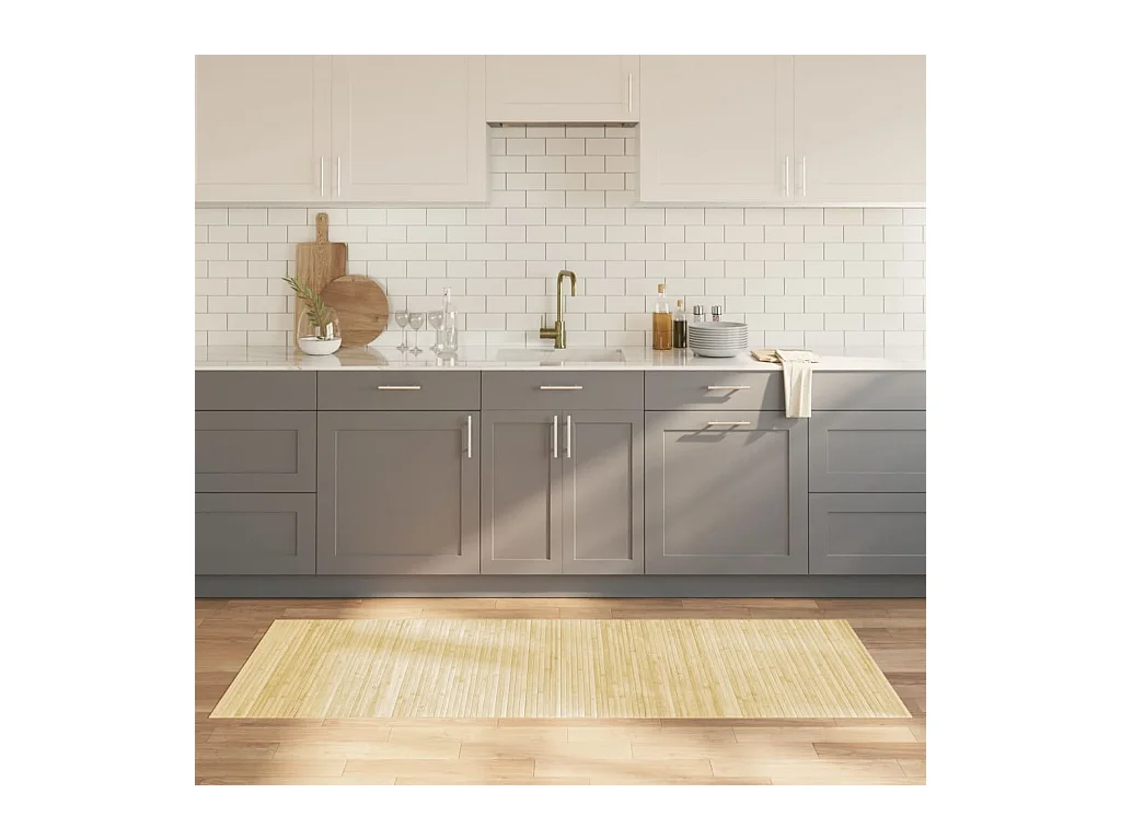 Tapis rectangulaire naturel clair 80x200 cm bambou