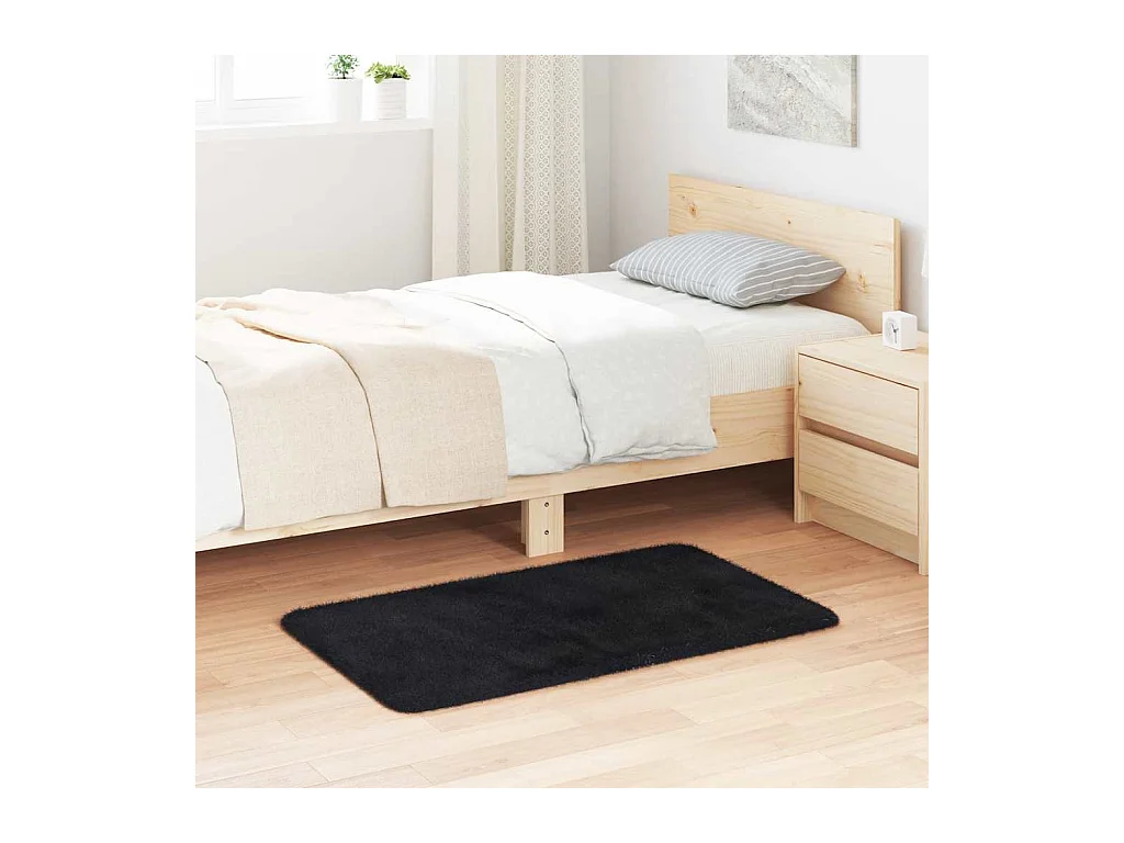 Tapis Shaggy à poils longs NAVARRA noir 60x100 cm polyester