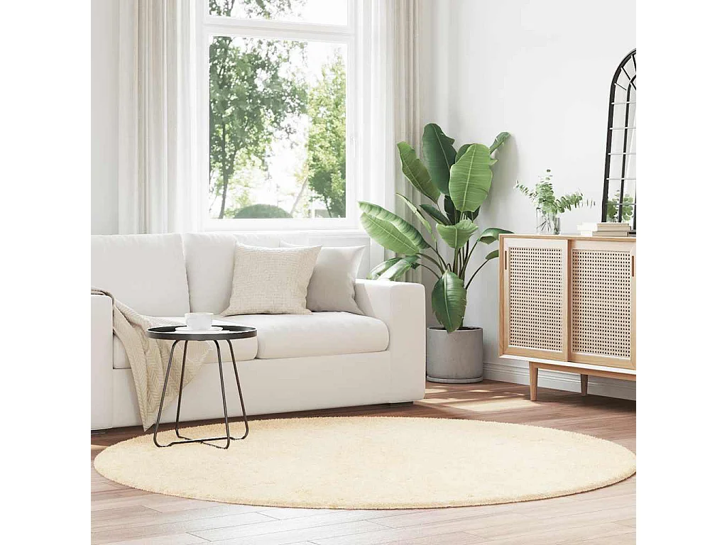 Tapis Shaggy à poils longs NAVARRA crème 200x200 cm polyester