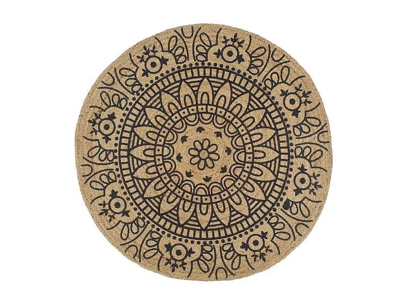 Tappeto in juta fatto a mano con stampa blu scuro 150 cm