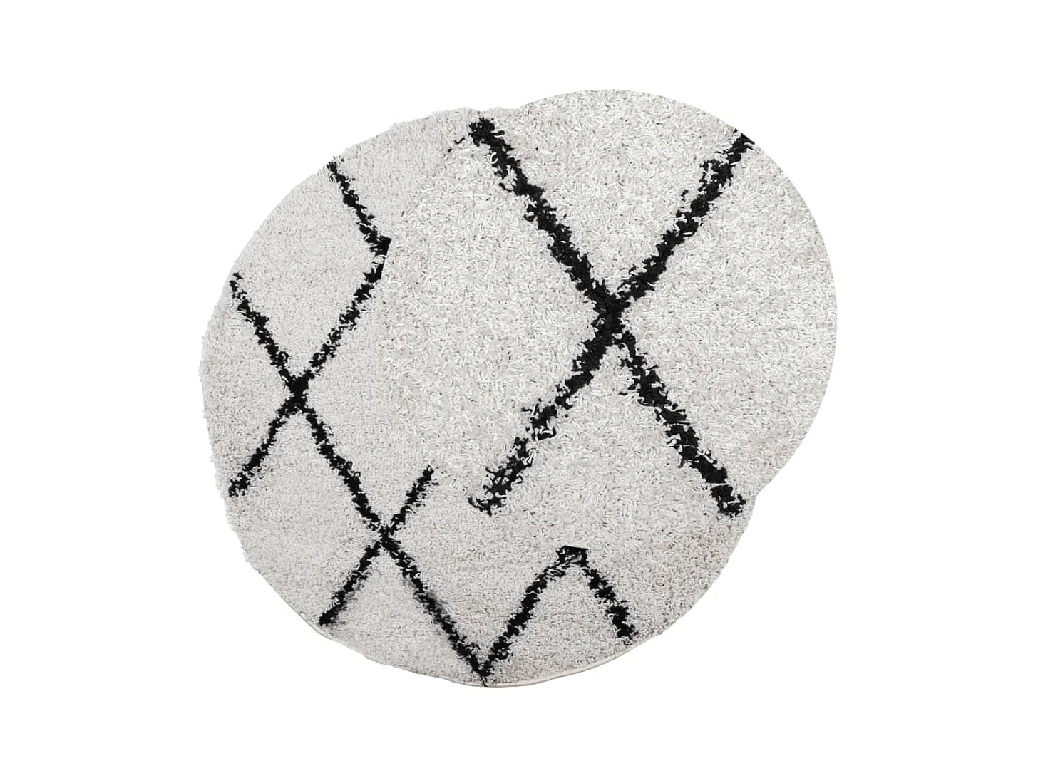 Alfombra moderna de pelo largo en color crema y negro, Ø 100 cm