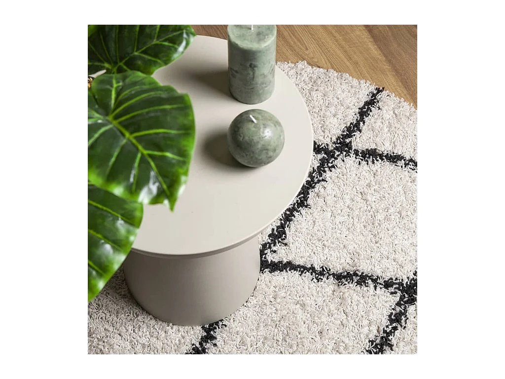 Alfombra moderna de pelo largo en color crema y negro, Ø 100 cm