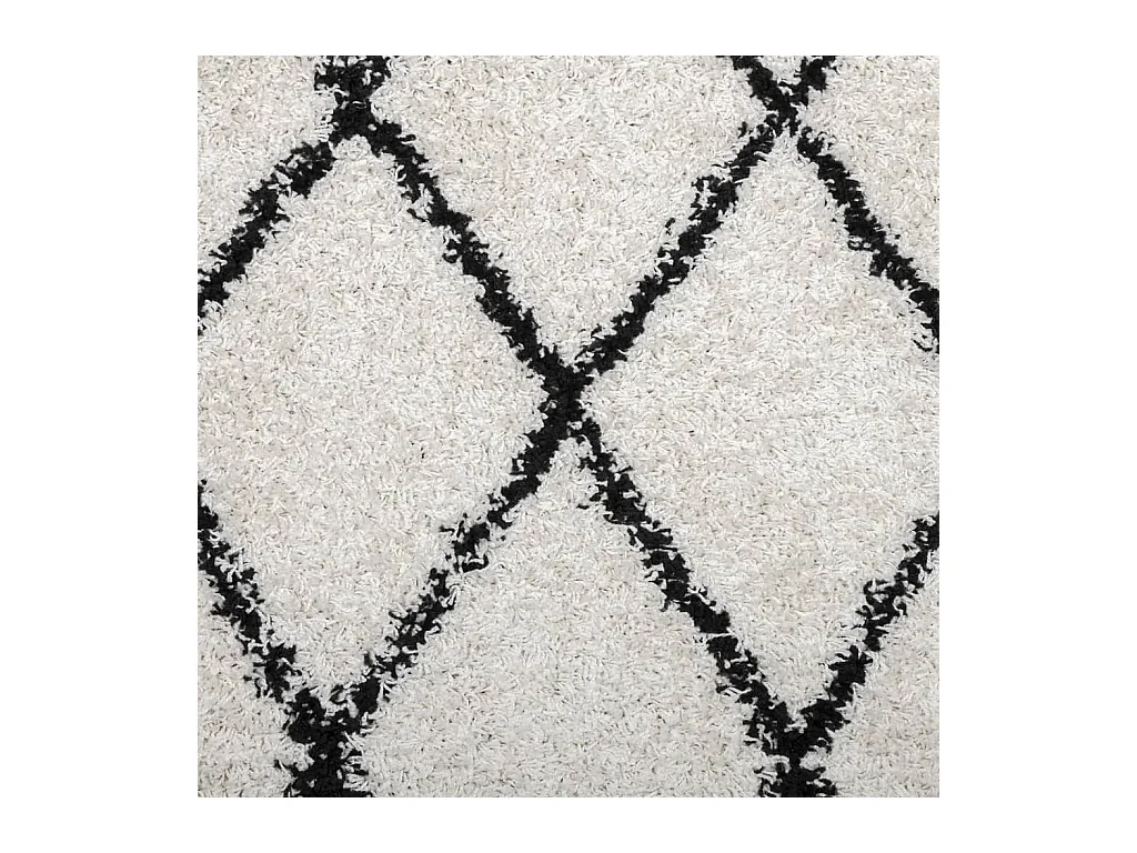 Alfombra moderna de pelo largo en color crema y negro, Ø 100 cm
